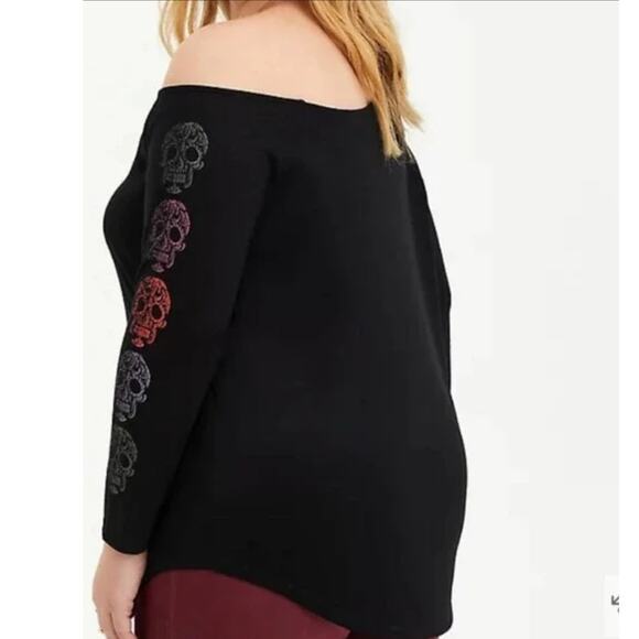 Torrid Women's Off Shoulder Top Shirt 3X Black Skull Long Sleeve Punk Goth - Picture 3 of 8